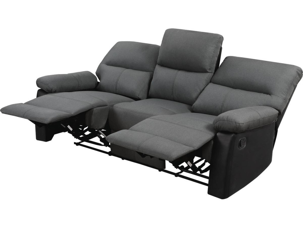Sofá reclinable 3 plazas "Lincoln" - Color negro/Gris oscuro