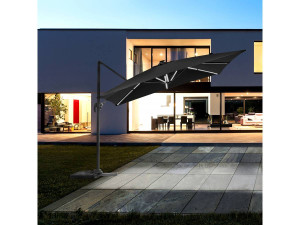 Sombrilla de jardin deportada LED aluminio "Sun 4 Luxe" - Rectángulo - 3 x 4 m - Negro + Pesas incluidas 2