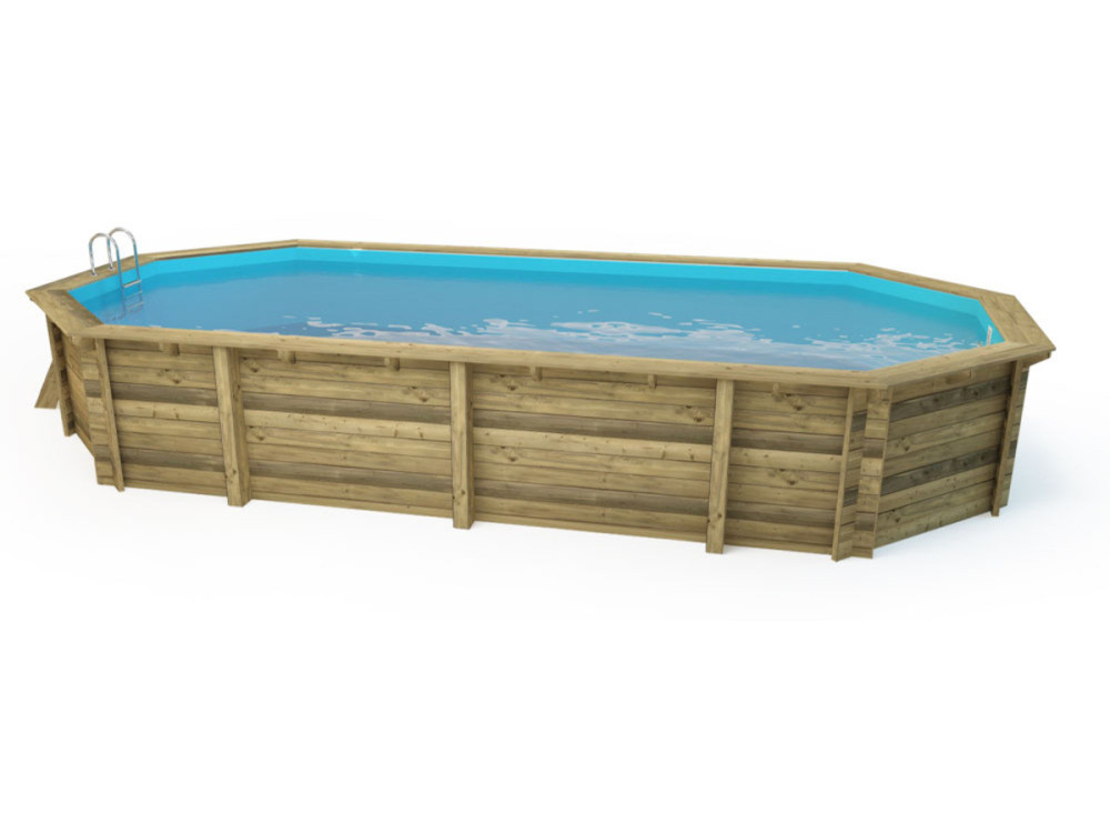 Piscina de madera " Palma " - 7,57 x 4,07 x 1,31 m + cubierta de burbujas de 180 µ + cubierta de invierno de 280 gr/m²