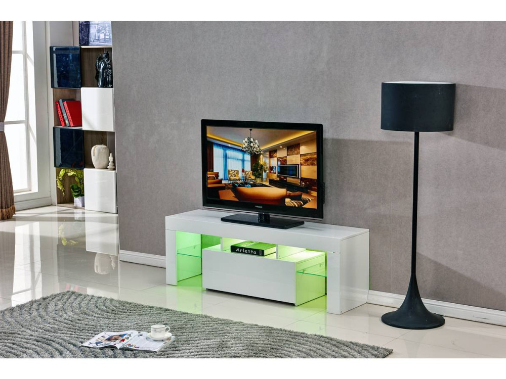 Mueble TV LED BORDA - 130 x 34 x 45 cm - Blanco