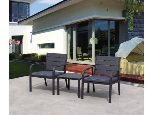 Mobiliario de jardín en resina de imitación de madera "Maldivas" gris/negro 2
