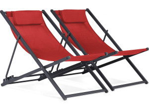 Juego de 2 sillas de metal de textileno - Con reposacabezas - Rojo