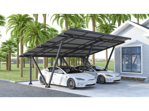 Carport double solaire avec panneaux solaire intégrés - 715 x  556 x 366 cm - Gris - 8,2 kW 2
