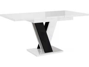 Mesa de comedor extensible "Masiv" - 120/160 x 80 x 75 cm - Blanco alto brillo / Negro alto brillo