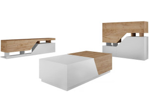 Conjunto de salón "Ceelias" - Tablero alto + mesa de centro + soporte de tv - Blanco/Marrón