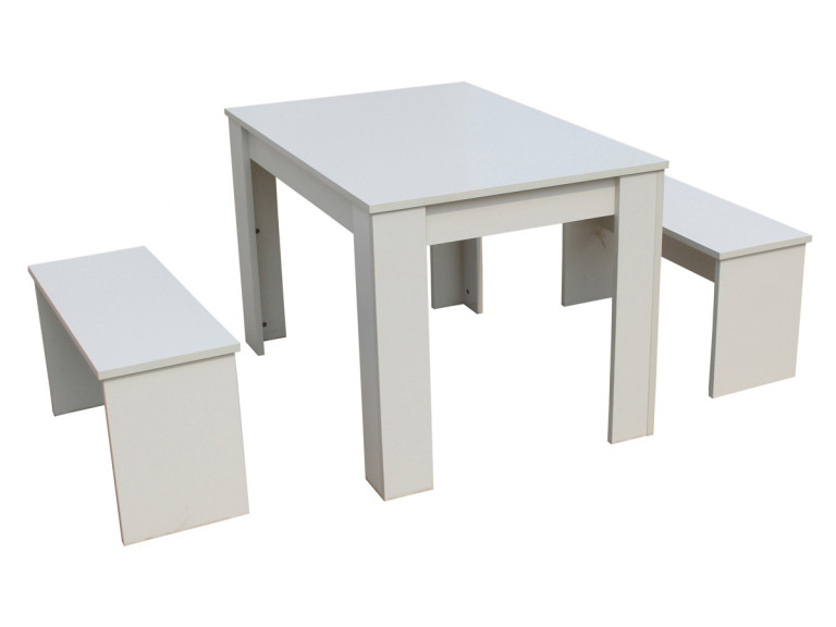 Mesa y 2 bancos "Tino"  - 140 x 74 x 70 cm - Blanco