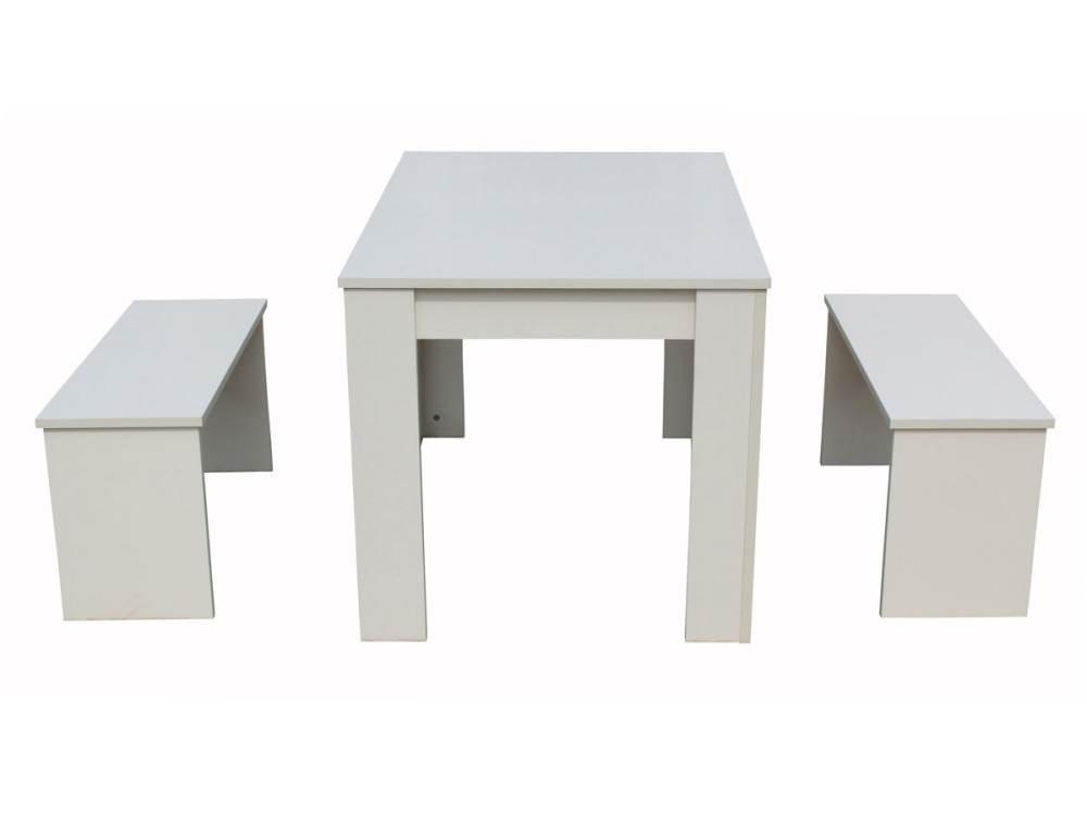 Mesa y 2 bancos "Tino"  - 140 x 74 x 70 cm - Blanco
