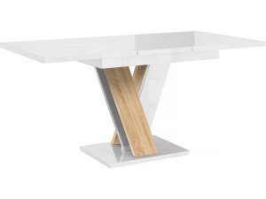 Mesa de comedor extensible "Masiv" - 120/160 x 80 x 75 cm - Blanco brillante/Sonoma