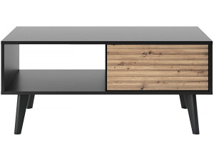 Mesa baja rectangular de madera "Silas" - Negro/Roble artesanal